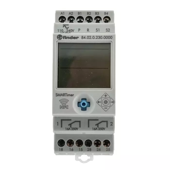 Finder 84 Series DIN Rail Mount Timer Relay 110 to 240 V AC/DC 2-ContACt 0.1 s to 9999h DPDT, 84.02.0.230.0000