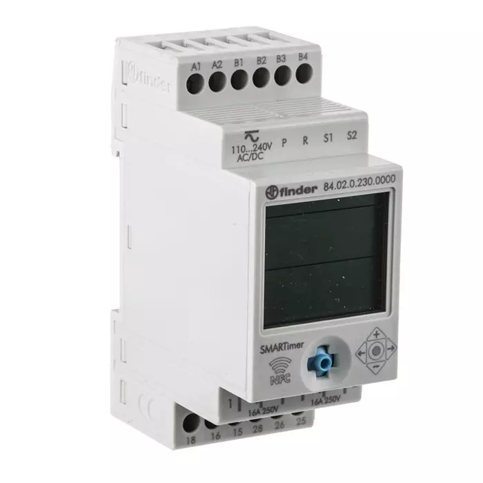 Finder 84 Series DIN Rail Mount Timer Relay 110 to 240 V AC/DC 2-ContACt 0.1 s to 9999h DPDT, 84.02.0.230.0000