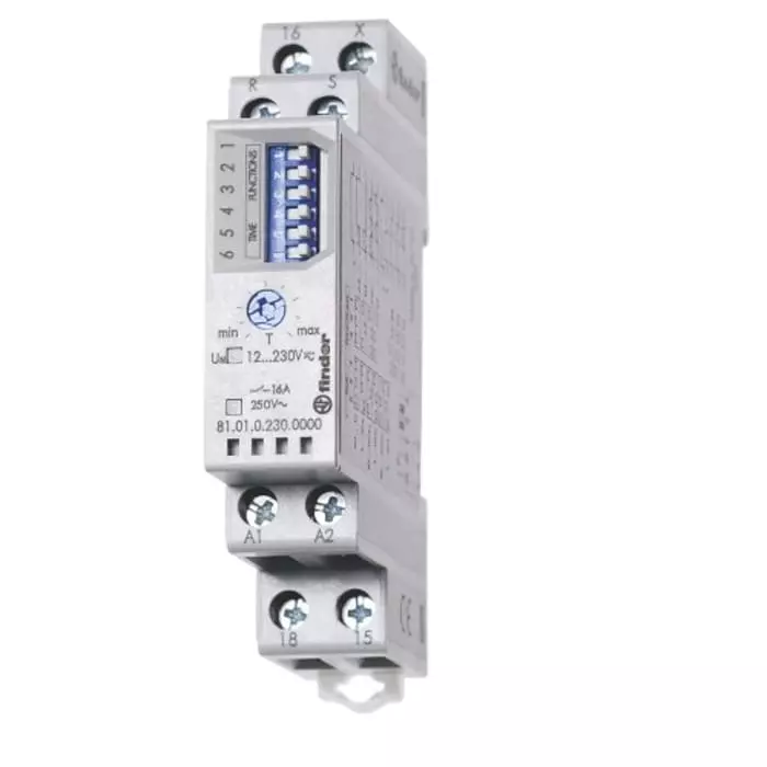 Finder DIN Rail Mount Multi Timer Relay 230 V AC/DC 0.1 to 10h, 810102300000