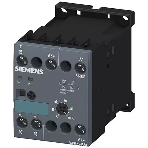 Siemens Time Relay 24 V AC, 100 to 127 V AC, 24 V DC Screw Termination, 3RP20251AQ30