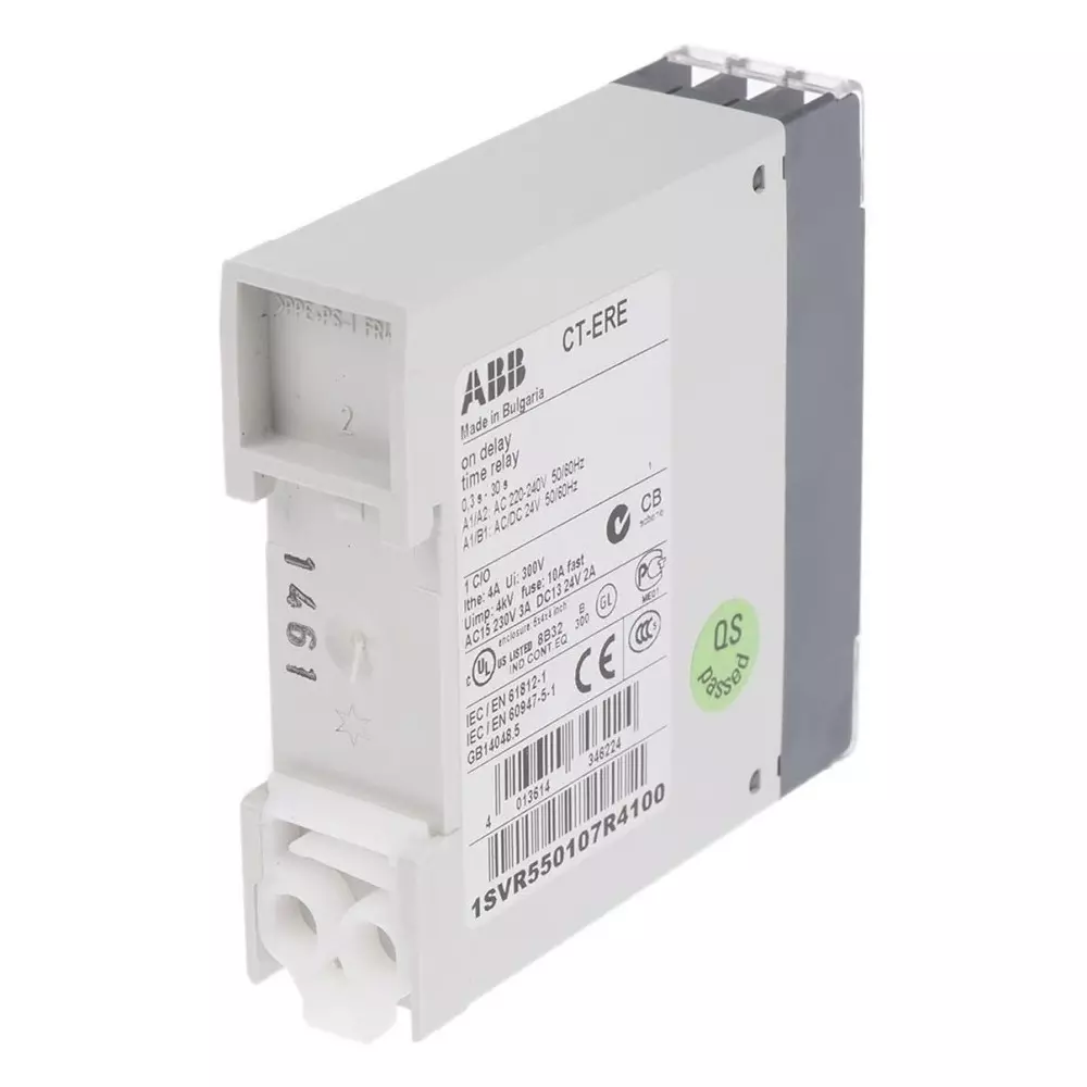ABB 1SVR Series DIN Rail Mount Timer Relay, 200 â†’ 240 V AC, 24 V AC/DC, 1-Contact, 0.3 â†’ 30s, 1-Function,, 1SVR550107R4100