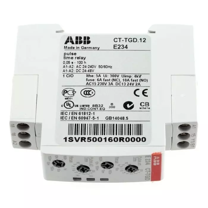 ABB DIN Rail Mount Timer Relay, 24 â†’ 240 V AC, 24 â†’ 48 V DC, 1-Contact, 0.05 s â†’ 100h, 1-Function,, 1SVR500160R0000CT-TGD.12