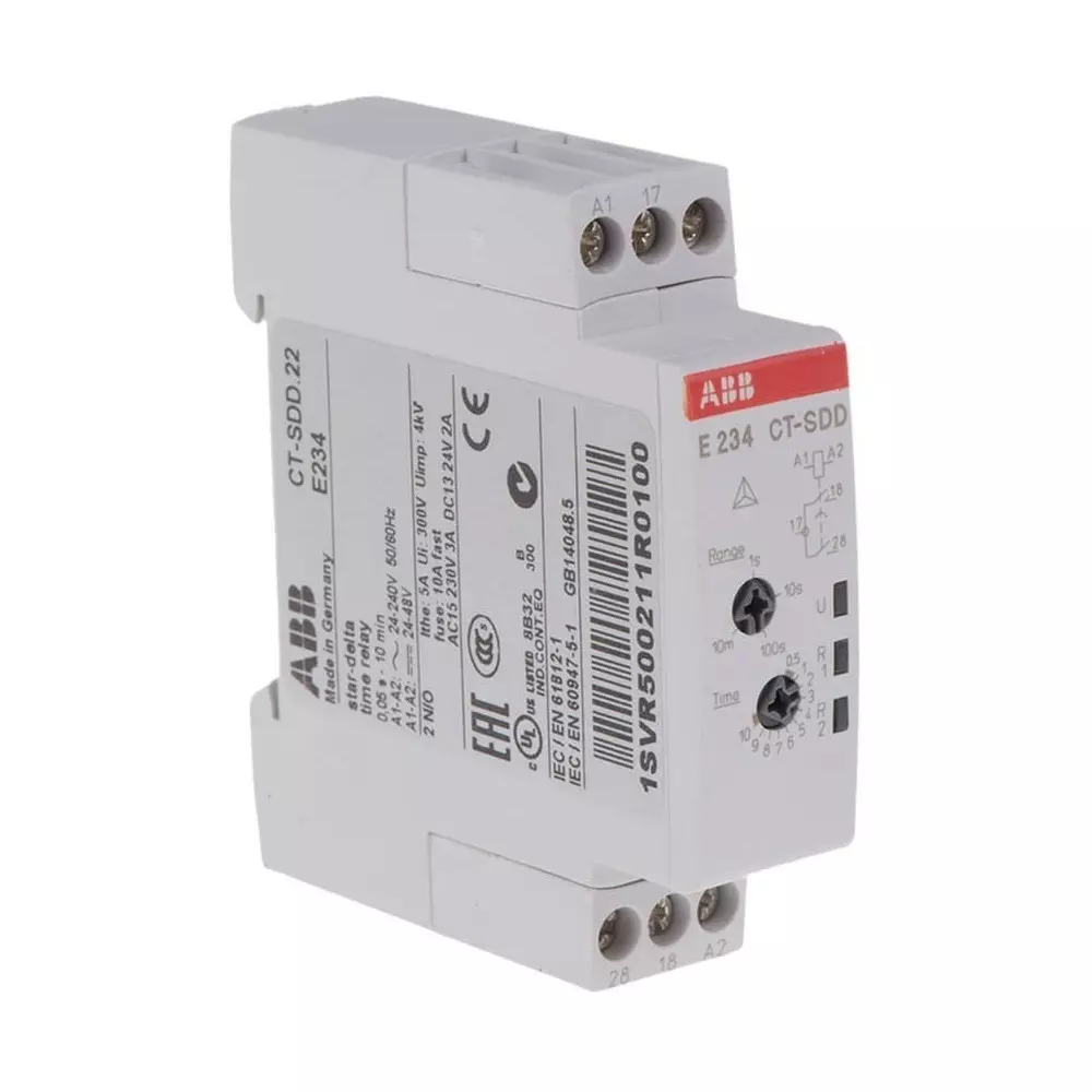 ABB 1SVR Series DIN Rail Mount Timer Relay, 24 â†’ 240 V AC, 24 â†’ 48 V DC, 2-Contact, 0.05 s â†’ 10min,, 1SVR500211R0100 - CT-SDD.22