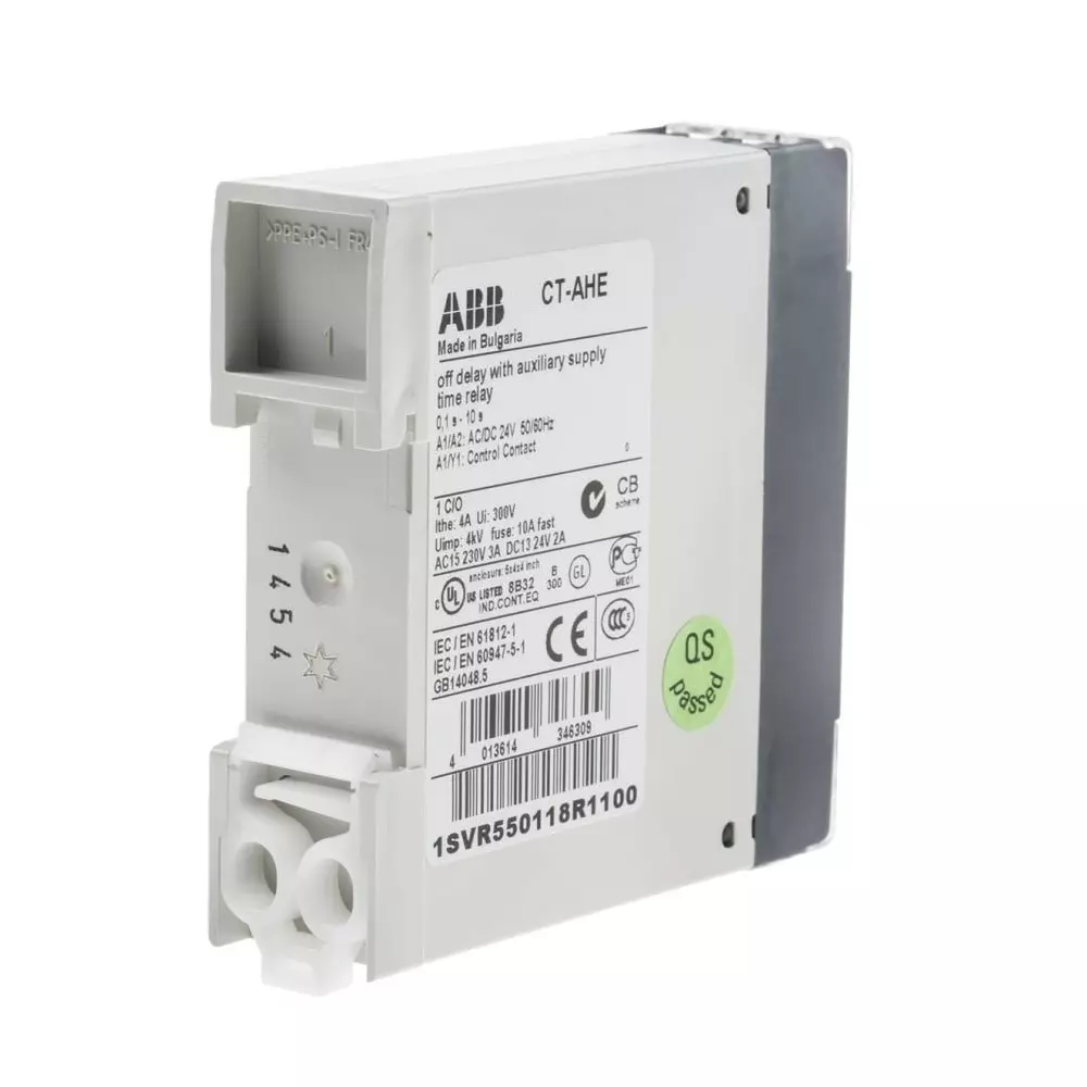 ABB 1SVR Series DIN Rail Mount Timer Relay, 24 V AC/DC, 1-Contact, 0.1 â†’ 10s, 1-Function, SPDT, 1SVR550118R1100