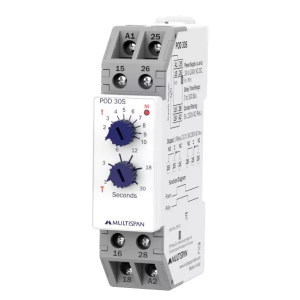 MULTISPAN Power Off Delay Timer 1-360 sec Time Range 24-240 V AC/DC Power Supply, POD-30S
