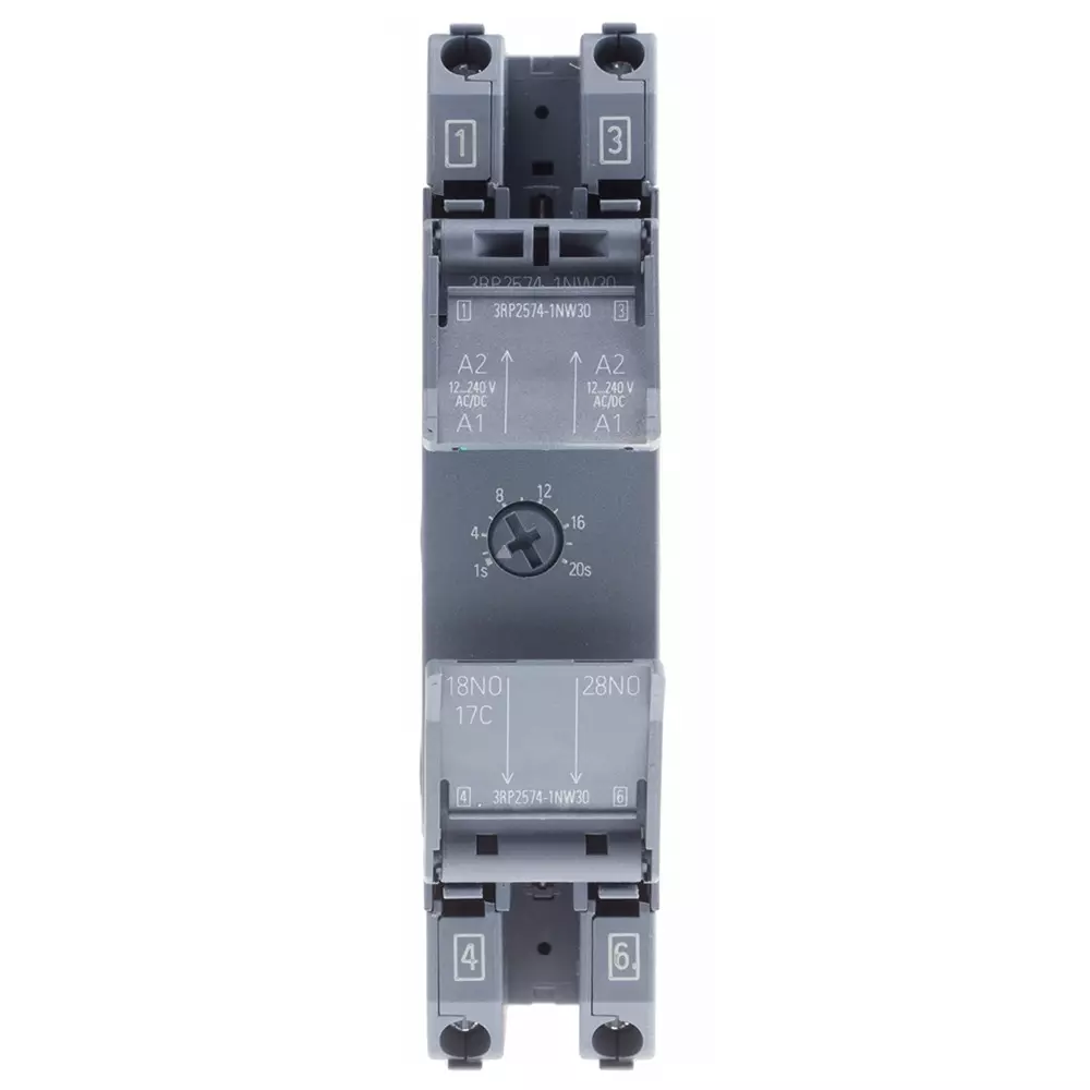 Siemens 3RP25 Series DIN Rail Mount Timer Relay, 12 - 240 V AC/DC, 2-Contact, 1 - 20s, 1-Function, DPST, 3RP2574-1NW30
