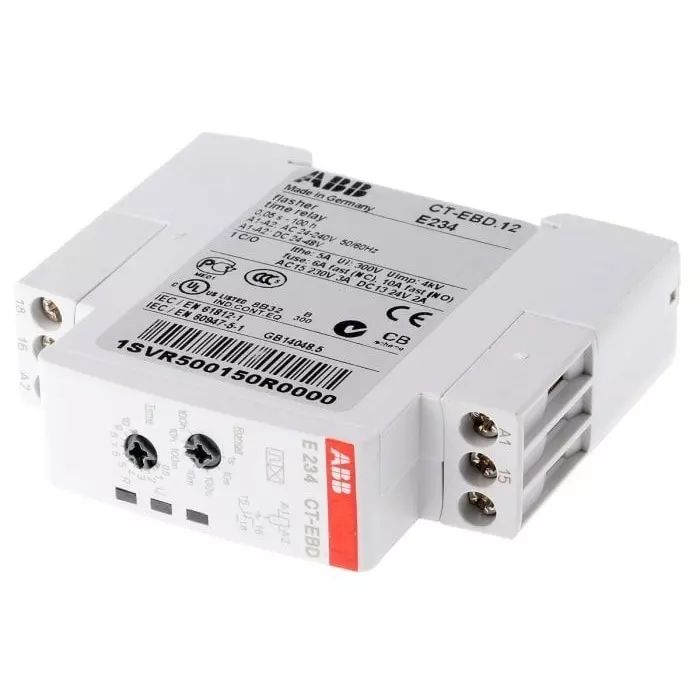 ABB DIN Rail Mount Timer Relay, 24 â†’ 240 V AC, 24 â†’ 48 V DC, 1-Contact, 0.05 s â†’ 100h, 1-Function,, 1SVR500150R0000CT-EBD.12