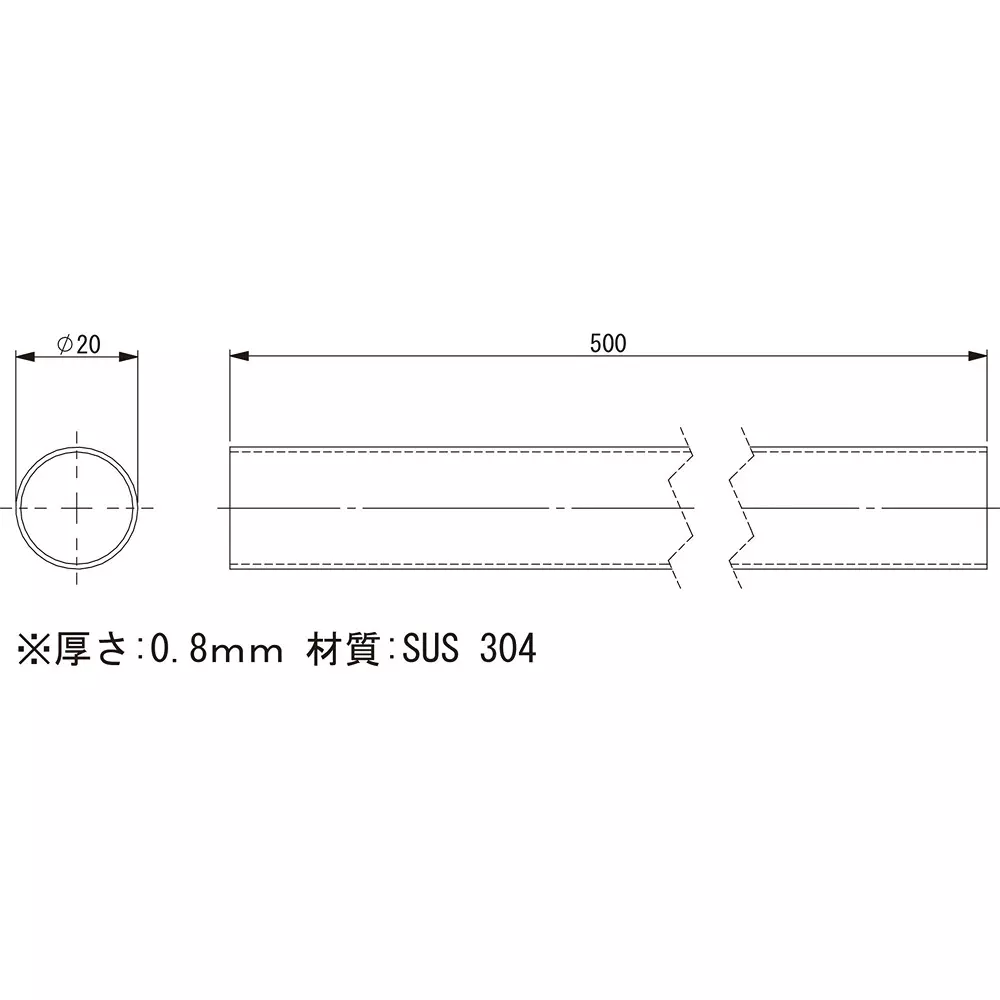 eins-jungle-gym-sus-pipe-phi20-stainless-steel-sus304-500-mm-length-2008500