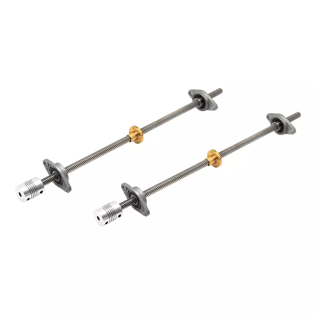 Invento Trapezoidal Lead Screw Rod 300x8 mm Length x O.D with Brass Nut, FL08 Bearing & 5-8 mm Flexible Coupling (ISC 1400.A)