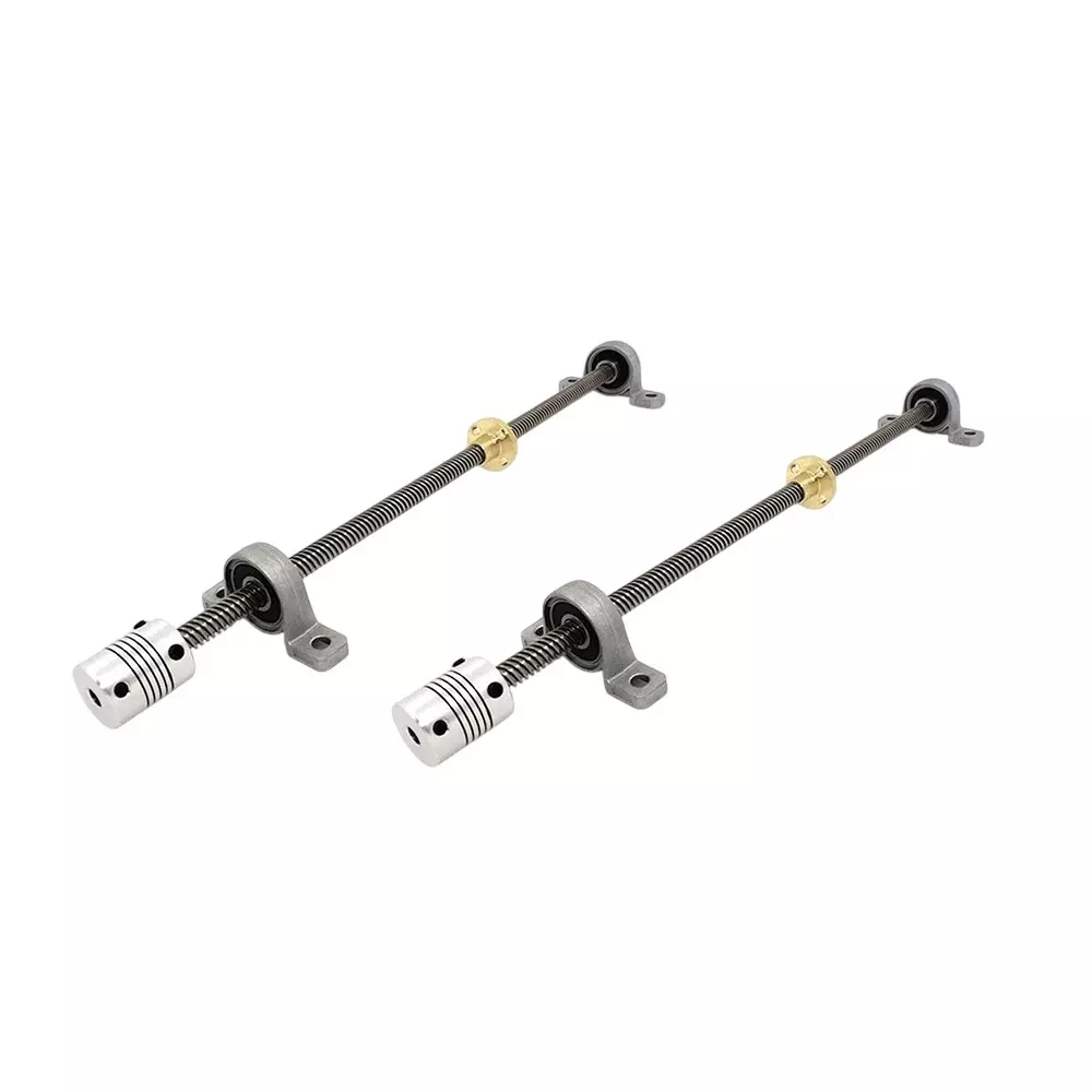 Invento Trapezoidal Lead Screw Rod 300x8 mm Length x O.D with Brass Nut, P08 Bearing & 5-8 mm Flexible Coupling (ISC 1398.A)