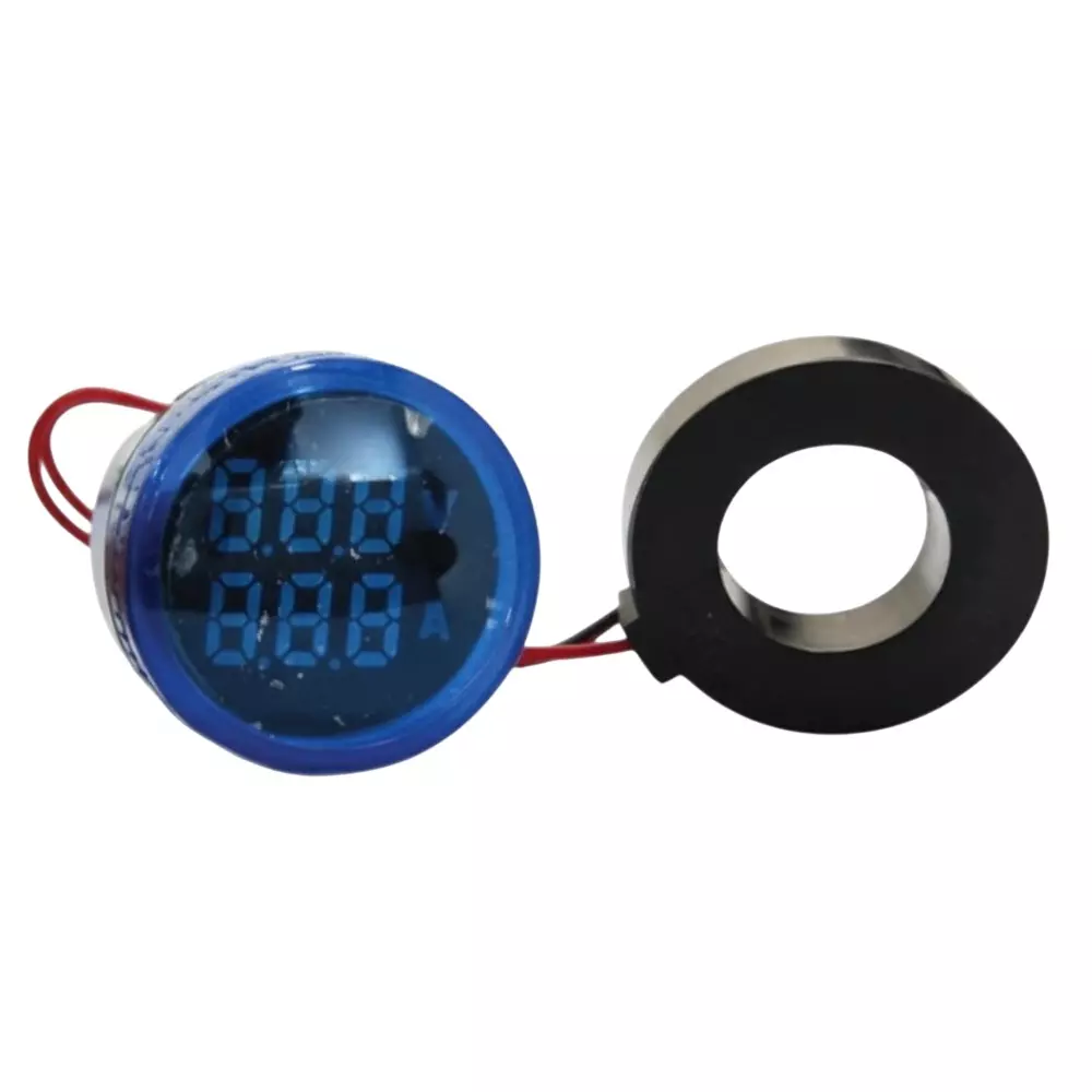 G-SENS Volt + Amp Meter 22.5 mm Plastic Round 50-500 V AC Blue, AD101-22VAM