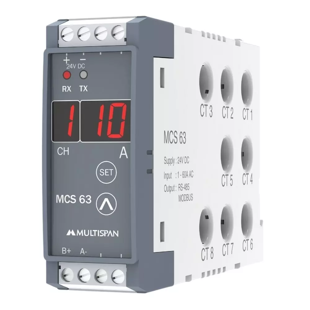 Multispan Multi Channel Current Sensor 4 Channel, 60 A AC Range and 24 V DC Power Supply, MCS-63-460