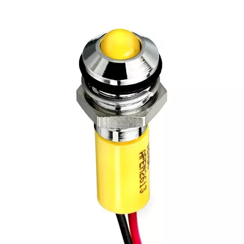 RS PRO Yellow Panel Mount Indicator 12V DC, Mounting Hole Size 8 mm, Termination Type Lead Wires, IP Rating IP67, Model No 2494346