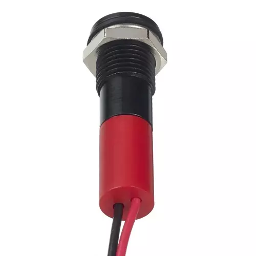RS PRO Red Panel Mount Indicator 24V DC, Mounting Hole Size 8 mm, Termination Type Lead Wires, IP Rating IP67, Model No 2494310