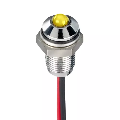 RS PRO Yellow Panel Mount Indicator 1.8-3.3V DC, Mounting Hole Size 6 mm, Termination Type Lead Wires, IP Rating IP67, Model No 1713750