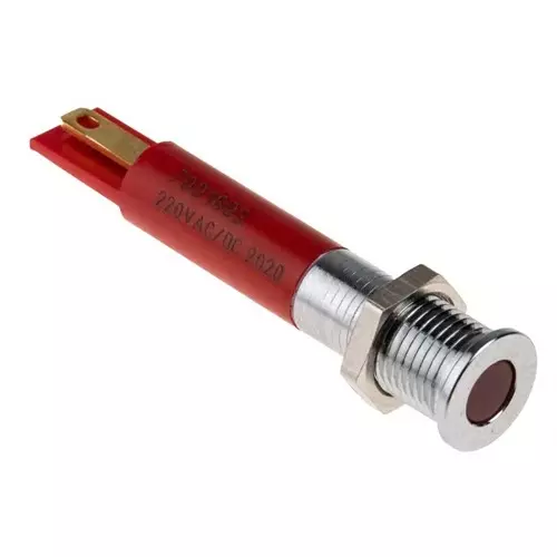 RS PRO Red Panel Mount Indicator 220V AC, Mounting Hole Size 8 mm, Termination Type Solder Tab, IP Rating IP67, Model No 7001693