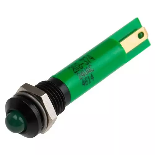 RS PRO Green Panel Mount Indicator 24V AC, Mounting Hole Size 8 mm, Termination Type Solder Tab, Model No 208374