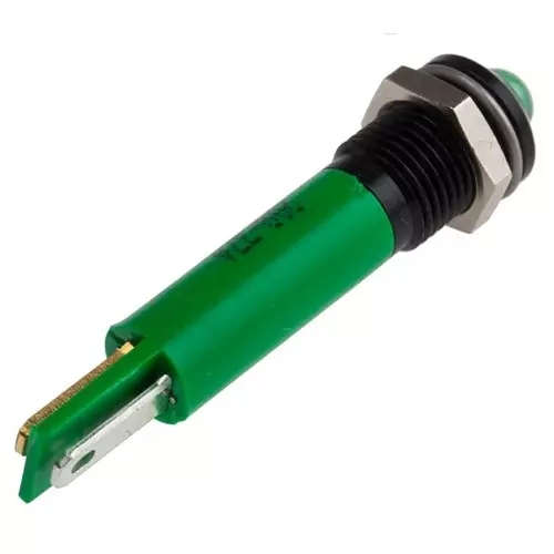 RS PRO Green Panel Mount Indicator 24V AC, Mounting Hole Size 8 mm, Termination Type Solder Tab, Model No 208374