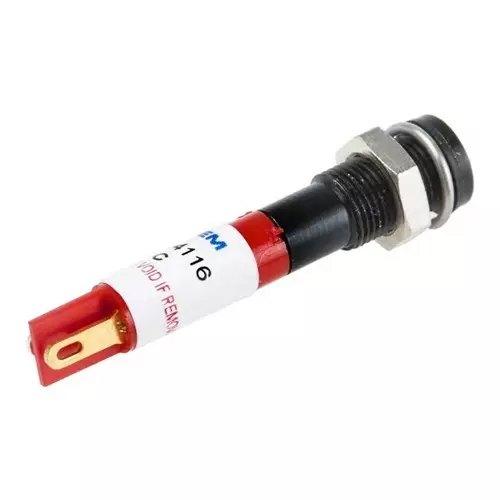 RS PRO Red Panel Mount Indicator 24V DC, Mounting Hole Size 6 mm, Termination Type Solder Tab, IP Rating IP67, Model No 7001625