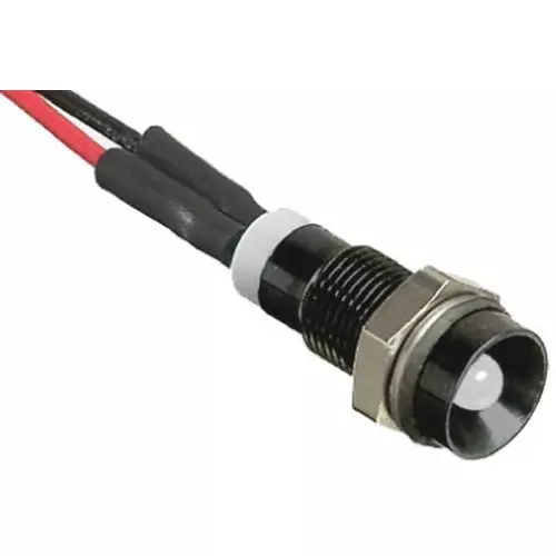 RS PRO White Panel Mount Indicator 24V DC, Mounting Hole Size 6 mm, Termination Type Lead Wires, IP Rating IP67, Model No 7227851