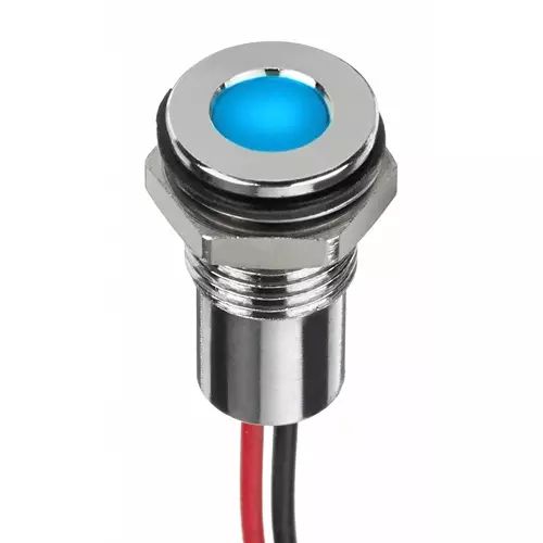 RS PRO Blue Panel Mount Indicator 12V DC, Mounting Hole Size 8 mm, Termination Type Lead Wires, IP Rating IP67, Model No 1329121