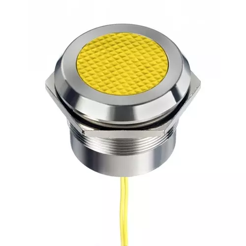 RS PRO Yellow Panel Mount Indicator 12-24V AC/DC, Mounting Hole Size 30 mm, Termination Type Lead Wires, IP Rating IP67, IP69K, Model No 2538522
