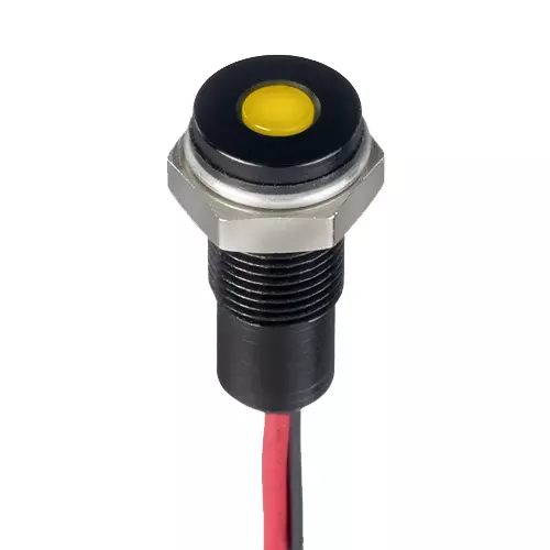 RS PRO Yellow Panel Mount Indicator 1.8-3.3V DC, Mounting Hole Size 6 mm, Termination Type Lead Wires, IP Rating IP67, Model No 1713817