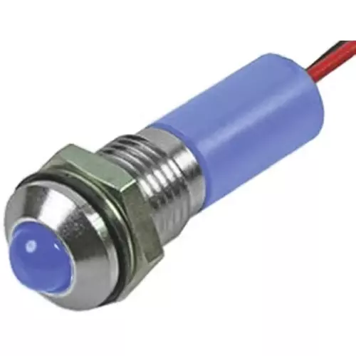 RS PRO Blue Panel Mount Indicator 12V DC, Mounting Hole Size 6 mm, Termination Type Lead Wires, IP Rating IP67, Model No 7227791