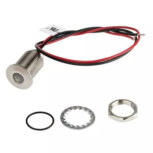 RS PRO White Panel Mount Indicator 10.8-13.2V DC, Mounting Hole Size 10 mm, Termination Type Lead Wires, IP Rating IP67, Model No 1393379