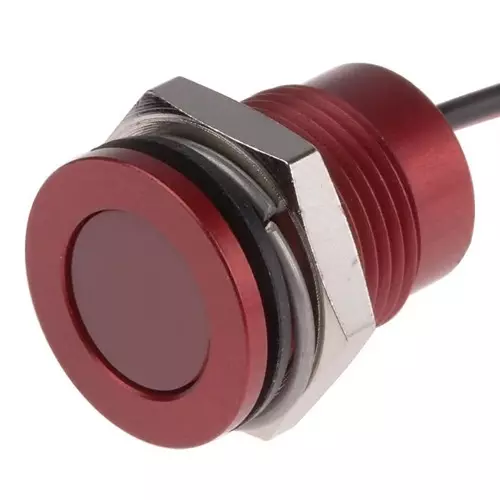 RS PRO Red Panel Mount Indicator 24V DC, Mounting Hole Size 14 mm, Termination Type Lead Wires, IP Rating IP67, Model No 1116569