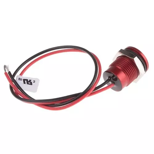 RS PRO Red Panel Mount Indicator 24V DC, Mounting Hole Size 14 mm, Termination Type Lead Wires, IP Rating IP67, Model No 1116569