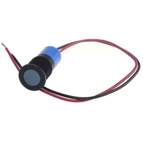 RS PRO Blue Panel Mount Indicator 12V DC, Mounting Hole Size 14 mm, Termination Type Lead Wires, IP Rating IP67, Model No 7038995
