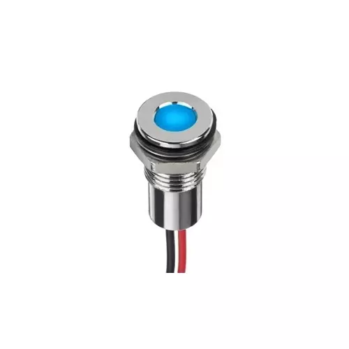 RS PRO Blue Panel Mount Indicator 12V DC, Mounting Hole Size 8 mm, Termination Type Lead Wires, IP Rating IP67, Model No 2208941