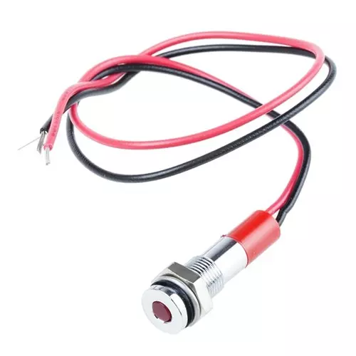RS PRO Red Panel Mount Indicator 12V DC, Mounting Hole Size 6 mm, Termination Type Lead Wires, IP Rating IP67, Model No 7001805