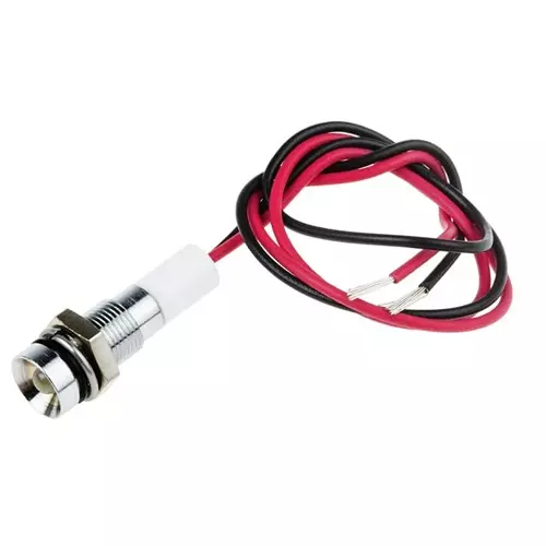 RS PRO White Panel Mount Indicator 24V DC, Mounting Hole Size 6 mm, Termination Type Lead Wires, IP Rating IP67, Model No 7227772