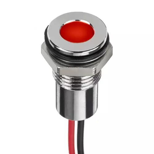 RS PRO Red Panel Mount Indicator 24V DC, Mounting Hole Size 8 mm, Termination Type Lead Wires, IP Rating IP67, Model No 1329123