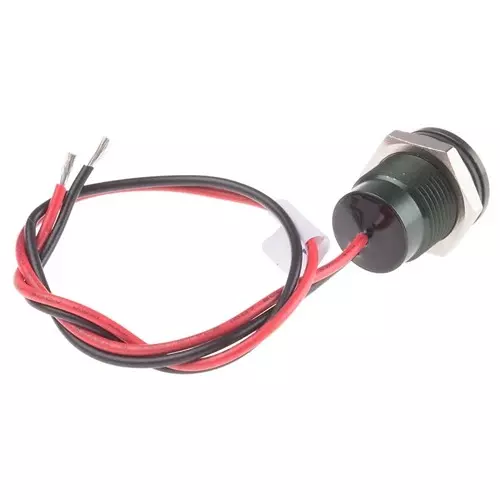RS PRO Green Panel Mount Indicator 24V DC, Mounting Hole Size 14 mm, Termination Type Lead Wires, IP Rating IP67, Model No 1116575