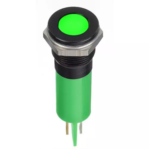 RS PRO Green Panel Mount Indicator 12V DC, Mounting Hole Size 12 mm, Termination Type Faston, Solder Lug, IP Rating IP67, Model No 1246404