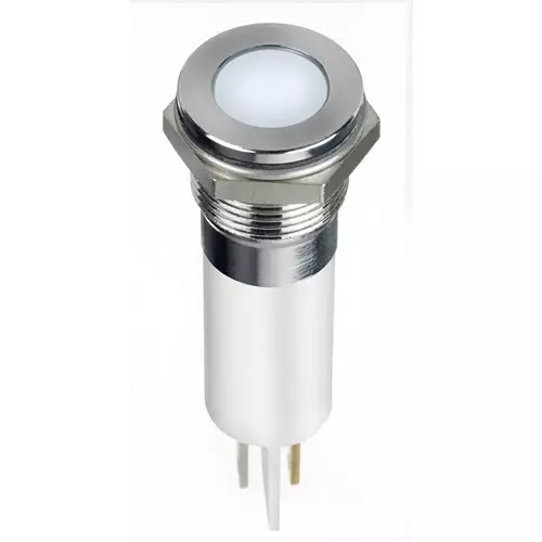 RS PRO White Panel Mount Indicator 220V AC, Mounting Hole Size 12 mm, Termination Type Faston, Solder Lug, IP Rating IP67, Model No 1246427