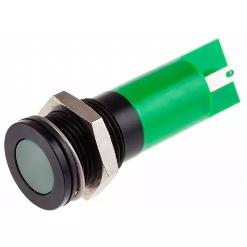RS PRO Green Panel Mount Indicator 24V DC, Mounting Hole Size 14 mm, Termination Type Solder Tab, IP Rating IP67, Model No 7038885