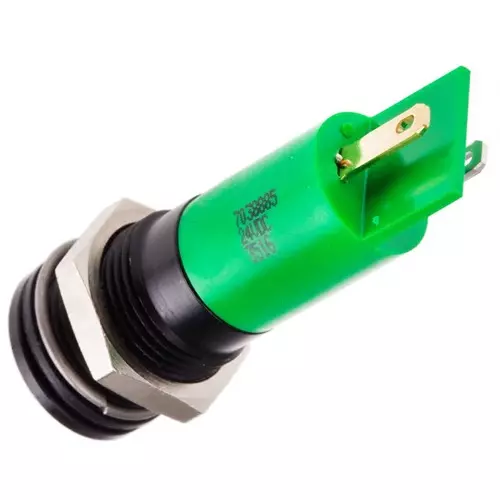 RS PRO Green Panel Mount Indicator 24V DC, Mounting Hole Size 14 mm, Termination Type Solder Tab, IP Rating IP67, Model No 7038885