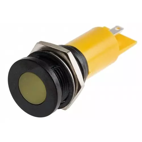 RS PRO Yellow Panel Mount Indicator 230V AC, Mounting Hole Size 16 mm, Termination Type Solder Tab, IP Rating IP67, Model No 206283