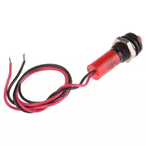 RS PRO Red Panel Mount Indicator 12V DC, Mounting Hole Size 8 mm, Termination Type Lead Wires, IP Rating IP67, Model No 7239527