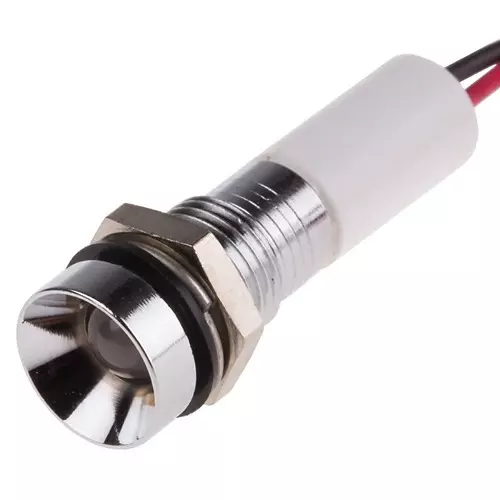 RS PRO White Panel Mount Indicator 220V AC, Mounting Hole Size 8 mm, Termination Type Lead Wires, IP Rating IP67, Model No 7239599