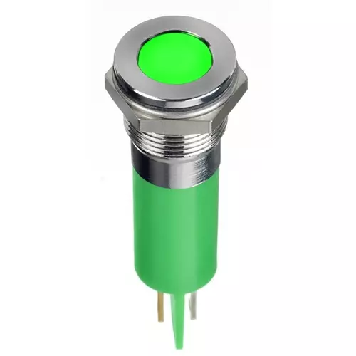 RS PRO Green Panel Mount Indicator 12V DC, Mounting Hole Size 12 mm, Termination Type Faston, Solder Lug, IP Rating IP67, Model No 1246401