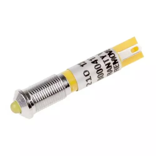 RS PRO Yellow Panel Mount Indicator 12V DC, Mounting Hole Size 6 mm, Termination Type Solder Tab, Model No 210210
