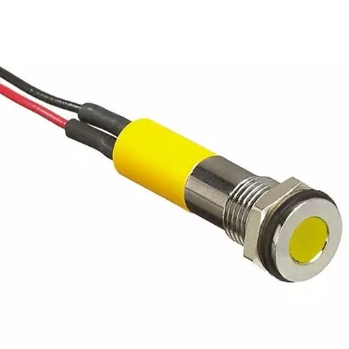 RS PRO Yellow Panel Mount Indicator 12V DC, Mounting Hole Size 6 mm, Termination Type Lead Wires, IP Rating IP67, Model No 7001817