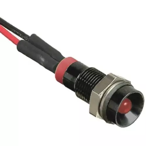 RS PRO Red Panel Mount Indicator 2V DC, Mounting Hole Size 6 mm, Termination Type Lead Wires, IP Rating IP67, Model No 7227722