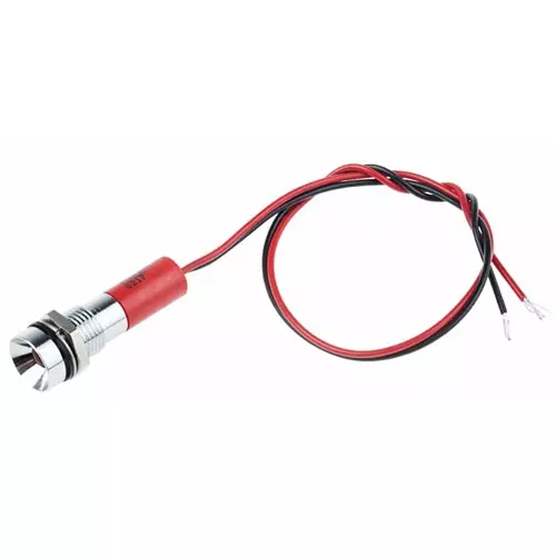 RS PRO Red Panel Mount Indicator 12V DC, Mounting Hole Size 6 mm, Termination Type Lead Wires, IP Rating IP67, Model No 7227741