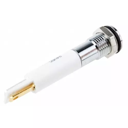 RS PRO Orange Panel Mount Indicator 24V DC, Mounting Hole Size 8 mm, Termination Type Faston, Solder Lug, IP Rating IP67, Model No 8385592